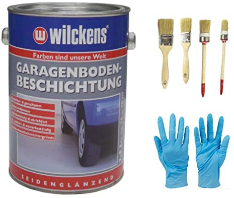 Garagenboden- Beschichtung inkl. 1x 4er Pinselset von E-Com24 (Silbergrau 2.5 Liter)