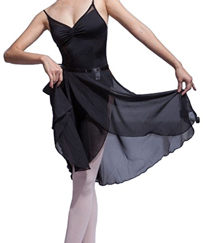 Hoerev Frauen Mädchen Erwachsene Transparenter Wickelrock Ballettrock Ballett Tanzbekleidung, schwarz, L