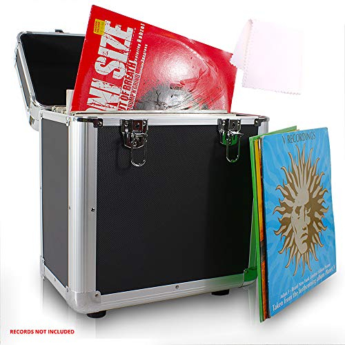 Power Dynamics LP80 Black Vinyl Record Case Set – Holds 160 12 LPs, Aluminium DJ Storage Box with Soft Interior with Anti Static Cleaning Cloth