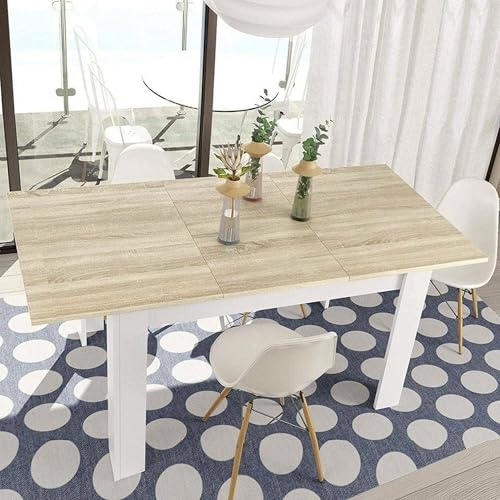 Dmora - Tavolo allungabile Midland, Consolle estensibile per sala da pranzo, Tavolo apribile da cucina con prolunga, 140/190x90h78 cm, Rovere e Bianco