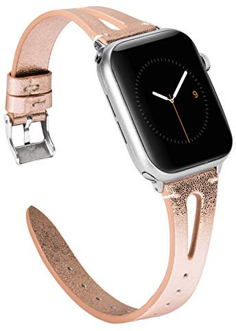 Wearlizer Copper Leather Strap for Apple Watch Strap 41/38/40/42mm iWatch Womens Mens Triangle Hole Sport Straps Wristband Cool Replacement Bracelet (Metal Silver Buckle) Series 10 9 8 7 6 5 4 3