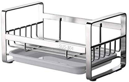 WING Spülbecken Organizer Edelstahl kiichenutensilienhalter mit Abtropfschale, Küchenablage Schwammhalter für Schwamm, Bürste, Topfkratzer, Essstäbchen