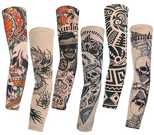 Konsait 6 Stück Tattoo Ärmel Tattoo Armstrumpf Arm Tattoo Strumpf Unisex Nylon Temporäre Tattoos Arm Tätowierung Armstrümpfe Tattoo Ärmel Sleeve für Karneval Fasching Party