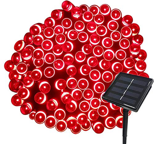Tuokay, soldriven ljusslinga, trädgårdslampor för utomhusbruk, vattentät, 22 m, 200 LED, 8 blinkande lägen, dekorativ ljusslinga för hem, lusthus, uteplats, gräsmatta, prydnad (röd)