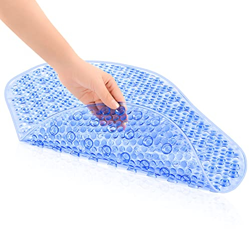 OTraki Tapis De Douche Antidérapant 69 X 39cm, Tapis De Baignoire Antidérapant Ovale, Tapis Bain Antiderapant Bebe, Résistant Aux Moisissures & Lavable en Machine, pour Les Enfants Adulte (Bleu)