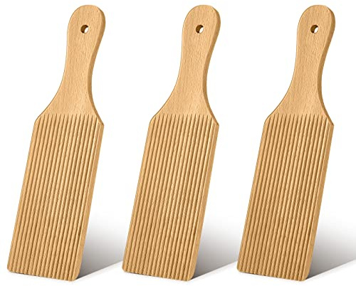 Newtay 3 Pcs Gnocchi Boards and Wooden Butter Paddles for Rolling Dough 9.1 x 2.8 in Gnocchi Paddle Pasta Making Tools Roller for Home Restaurant Kitchen Noodle Pasta Christmas Housewarming Gift