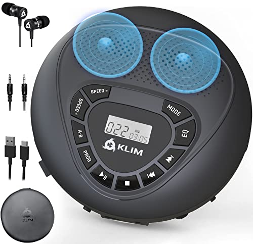 KLIM Speaker + CD Player mit Lautsprecher + NEU + Wiederaufladbarer Akku + Tragbarer CD-Spieler mit Kopfhörern + SD/TF-Karte + AUX + Idealer Auto-CD-Spieler + CD Player tragbar mit Lautsprecher