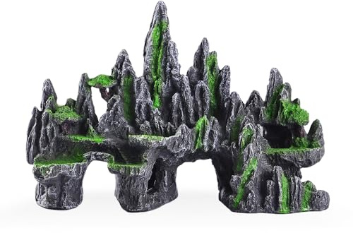 GOLOMOZ Large Fish Tank Decorations - Fish Tank Decor Aquarium Rock Mountain View Aquarium Ornament Tree House Cave Fishtank Rocks for Large Fishtank Glofish Tank Decorations
