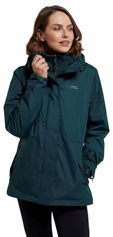 Mountain Warehouse Fell 3-in-1 Damen-Jacke - atmungsaktive, lange, wasserdichte, warm gefütterte Winterjacke für Damen mit Kapuze für Outdoor-Aktivitäten, Fleecejacke Dunkel Grün Damengröße EU 48