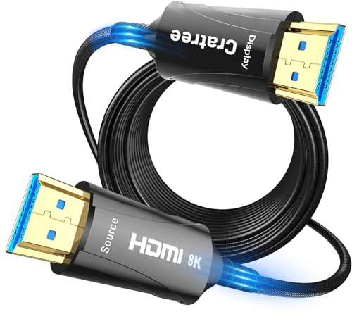Cratree HDMI Glasfaser kabel 15m 8K - 48Gbps High Speed HDMI Kabel Unterstützung 8K 60Hz, 4K120Hz, HDCP 2.2&2.3, HDR10, kompatibel mit HDTV, Monitor, Projektor