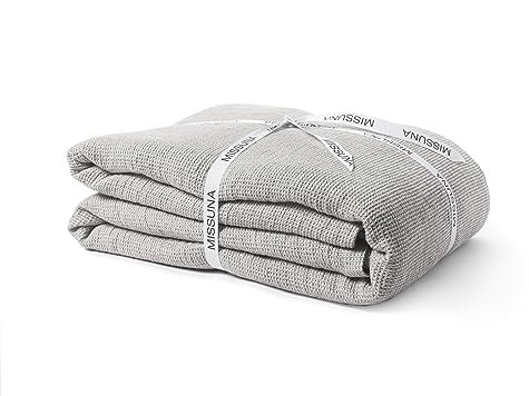 MISSUNA - Colcha Textura Waffle, Cama 140/160 cm - Gris - Mezcla de Lino y algodón | Tamaño 240x270 cm | Ropa de Cama | Made in Portugal