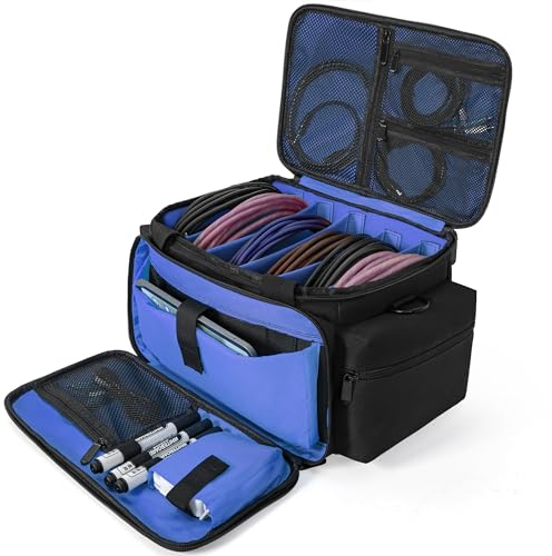 AKOZLIN Cable File Bag DJ Gig Bag Cord Organizer Case with Detachable Dividers for Laptop,DJ Gear, Sound Instrument and Music Equipment Accessories 13×8.3×8.3 Black Blue