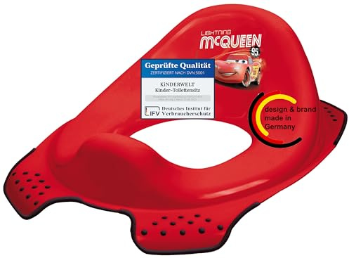 KiNDERWELT Seggiolino per WC di alta qualità per bambini e neonati, motivo Disney Cars rosso, vaso per bambini dai 18 mesi in su, lavabile, antiscivolo e senza BPA