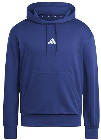 adidas Men's Essentials Feelcozy Fleece Hoodie Sweatshirt, dark blue/white, XL