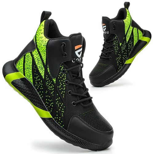 COOU Scarpe Antinfortunistiche Uomo Alte Scarpe da Lavoro Donna Comode Leggere con Punta in Acciaio Traspiranti Scarpe Sicurezza Verde 40