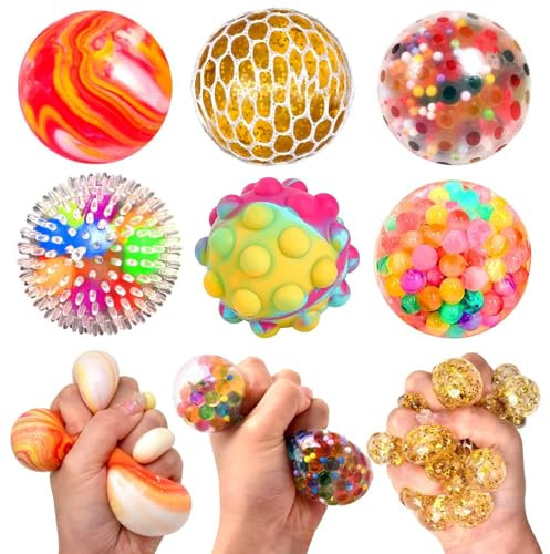 AMSNINK 6 Stück Stressball Kinder & Erwachsene, Pack Squishy Bälle, Anti Stress Spielzeug, Knetball, Farbwechsel Ball, Hilfe zur Entspannung und Konzentration, 2.4 Zoll