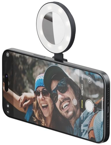 ShiftCam SnapPocket Light – LED selfie-ringlampa med fyra inställningar för ljusstyrka och inbyggt batteri – magnetiskt fäste fästs på vilken telefon som helst – vändbar design (midnatt)