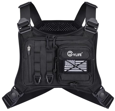 CVLIFE Outdoor Chest Bag for Men, Tactical Chest Pack with Phone Holder, Adjustable Running Vest Bag with Extra Storage, Lightweight Anti-theft EDC Rig for Hiking, Cycling, Sports, Workouts, Black