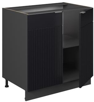 Vicco Meuble Bas sous-évier Fame-Line, Noir rayé, 80cm avec étagère, PT Chêne, à Combiner avec d'autres modules de la série Fame-Line