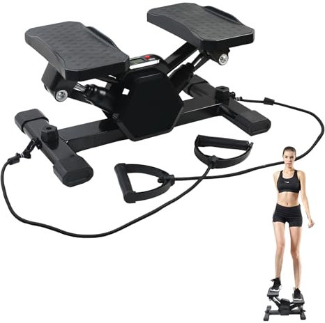 YedZen Steppers for Exercise, Stair Stepper with Resistance Bands, LCD Monitor, Noise-Absorbing Pad, Non-Slip Pedal, Mini Stepper Exercise Machine, Black V-Shape Step Machine Exerciser for Home