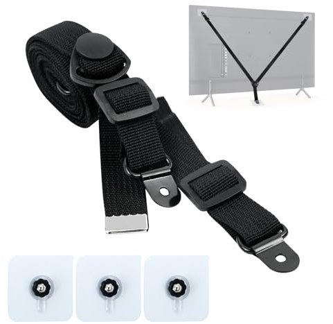 Sangles Anti-Basculement pour TV et Meubles, Pas de Perçage Sécurité pour Téléviseur Réglable avec 3 vis Adhésives et 3 Écrous de pouce pour Sécurité des Enfants et Animaux Domestiques, 2 Pièces Noir