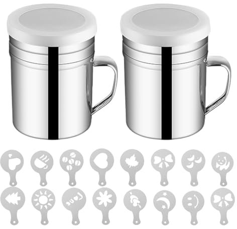 2 Botellas Para Agitar Polvo, 16 Moldes Para Agitar Polvo, Agitador De Polvo De Acero Inoxidable, Agitador De Cacao En Polvo, Herramientas Para Agitar Polvo