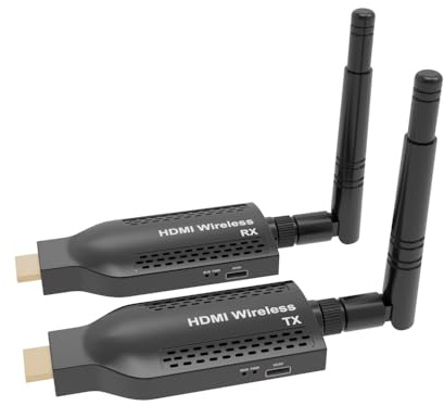 EXVIST Bärbar trådlös HDMI-sändare och mottagarkit – 492t lång räckvidd, 1080P HD-streaming, Plug & Play för TV-/projektorer – perfekt för hemmabio, kontorspresentationer