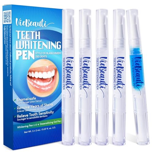 Teeth Whitening Pen Gel Kit: 35% Carbamide Peroxide Gel for Stain Removal - No Sensitivity with Remineralizing Pen for a Brighter Whiter Smile Mint (5 Pack)