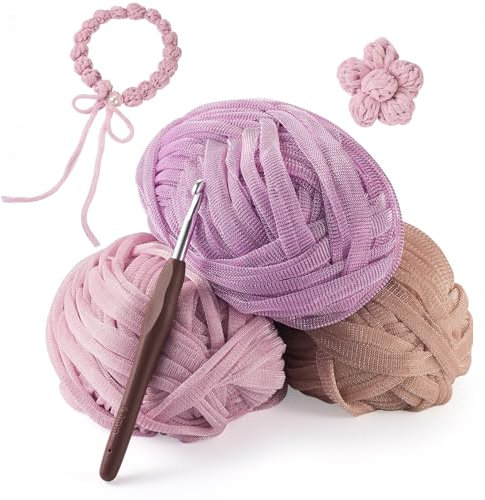 Beadthoven Häkelgarn, Polyester, hohles Netzgewebe, Glitzergarn, Pflaume, Lavendel, Orchidee, Netzgewebe, glänzendes Garn zum Stricken, Häkeln, DIY, handgefertigt, Geldbörse, Teppichkissen, 30 m /