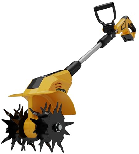 Brushless Tiller Cultivator Compatible with Dewalt 20V Battery(Tool Only), 8.9In Tilling Width and 7.1In Depth Cordless Electric Garden Tiller, Battery Powered Rototiller for Lawn/Gardening