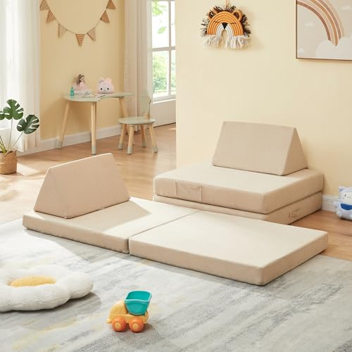 [en.casa] Spielsofa für Kinder Norhulta Kindersofa mit Schlaffunktion Schaumstoff Bausteine 5er Set Kindercouch ab 1 Jahr Modulares Sofa 150 x 66 x 46 cm Cord Beige