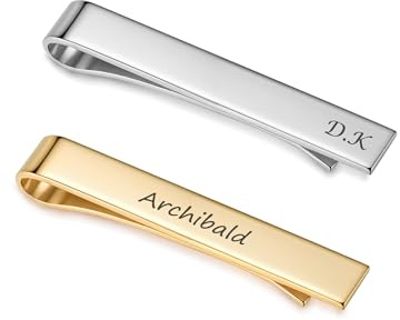 CHIC DIARY 2 Stück Personalisierte Krawattennadel mit Text Gravur Edelstahl Krawattenklammer Silber Gold Business Clips Geschenk für Männer
