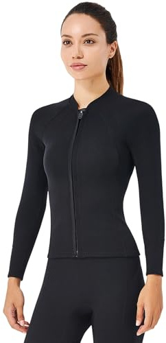 Walmeck Haut de plongée en néoprène de 2 mm pour homme et femme avec fermeture éclair sur le devant, veste à manches longues pour la plongée avec tuba, la plongée sous-marine, le surf, les sports