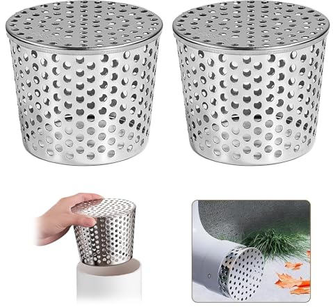 2 stycken regnrännor, lövskydd, takrännor, lövskyddsgaller takrännor, fallrörskydd rostfritt stål, takrännskydd för platt takräm, avlopp, fallrör, takränna sil (90–110 mm)