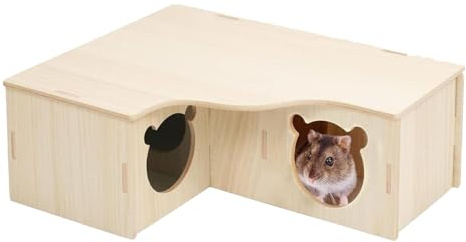 AZIDWERYQ Hamsterhus, hamsterhus i trä, bitbeständiga och smaklösa leksaker, tillbehör för syriska hamstrar dvärg gerbil Degus råtta