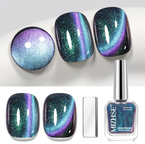 MIZHSE Cat Eye nagellack utan UV, magnetiskt nagellack snabbtorkande, Cat Eye magnetisk snabbtorkande nagellack för hem gör-det-själv nagelkonst och nagelsalong, grön, 16 ml