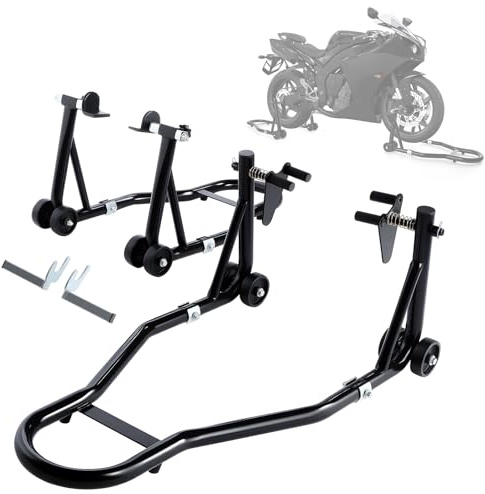 Motorcycle Rear Wheel Stand,1100lbs Capacity Front Rear Combo Stand Lift with U + L Fork Swingarm Spool, Heavy Duty Rear Wheel Stand Motorcycle Lift Jack Stand for Parking, Maintenance, Cleaning