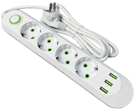 NONDK 2500W EU-Plugg Snabb Elektrisk Adapteruttag AC-Uttag med Håldesign för Förlängningssladd och USB-Portar EU-Plugg A