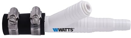 Watts Premier Universal Dishwasher / Drain Line to Garbage Disposal Adapter for Reverse Osmosis Systems, Push-In Fitting & Barb, Hose Coupler, Marine Stainless Steel Hose Clamps, No Drilling Required