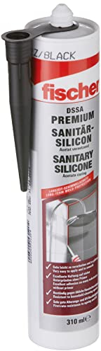 fischer Premium-Sanitärsilikon, Silikon zum Abdichten & Verfugen im Sanitär- und Küchenbereich, Kartusche für zahlreiche Anwendungen und Baustoffe, Langzeitschutz vor Schimmel, 310 ml, schwarz