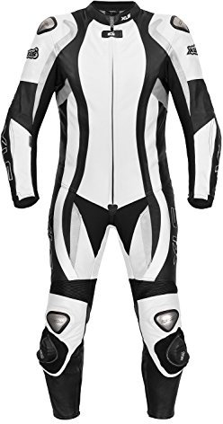 XLS Lederkombi, einteilige Motorradkombi, Herren Einteiler, Echtleder, Schwarz Weiß als Langgröße (102)