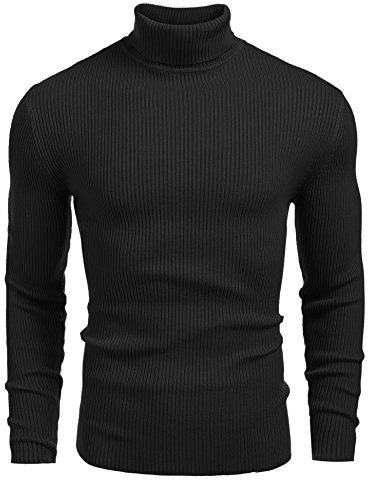 COOFANDY Pullover da Uomo a Collo Alto Slim Fit Senza Cappuccio Pullover Invernale Caldo Lavorato a Maglia Basic Nero XXL