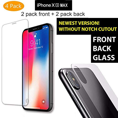 4 Pack iPhone Screen Protector, Front Back Tempered Glass Screen Protector [Bubble-Free][9H Hardness][Anti-Scratch][Anti-Bubble] HD Clear Front Back Screen Protector (iPhone XS MAX)