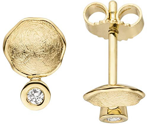 Jobo Damen-Ohrstecker aus 14 Karat 585 Gold eismatt mit 2 Diamanten