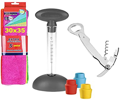 FAMILY Set Tescoma Utensili da Cucina termometro Vino, Tappi Silicone e apribottiglie più Confezione di 5 Panni in Microfibra