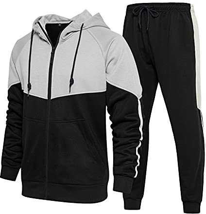 CALUOMATT Mens Tracksuit Traning,Gym,Workout,Performance Sweatsuit Khaki Black XL