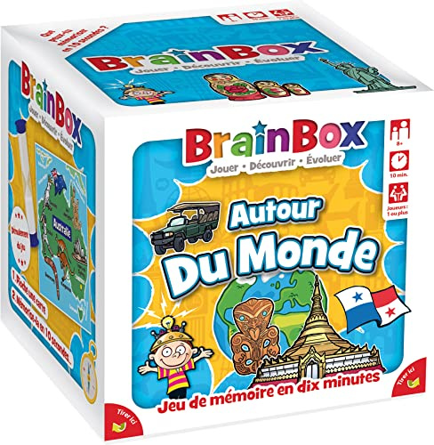 BRAINBOX : Autour du Monde - Jeu de Mémoire et d'Observation - 10 Min | Pour Enfants dès 8 Ans - Jeu de Société d'apprentissage Ludique - Jeu Educatif - 1 Joueur ou Plus - Version Française