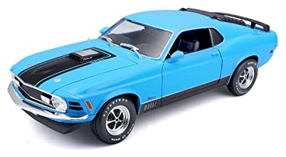 MAISTO Ford Mustang Mach 1 (1970) Special Edition, blau - Modellauto 1:18, Originalgetreues Sammlerauto Spielzeugauto mit beweglichen Türen & Haube, ab 3 Jahren (531453B)