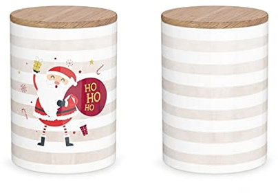 LaVida - 3081131 - Porcelain Tin, Christmas, Santa Claus, 15.5 cm x 11 cm, Wooden Lid, Airtight, 1000 ml