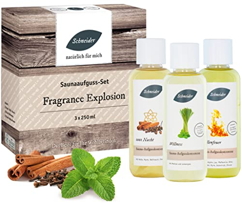 Saunabedarf Schneider - Aufgussset Fragrance Explosion 3 x 250 ml Inhalt - winterlicher Saunaaufguss - wohltuender Mix